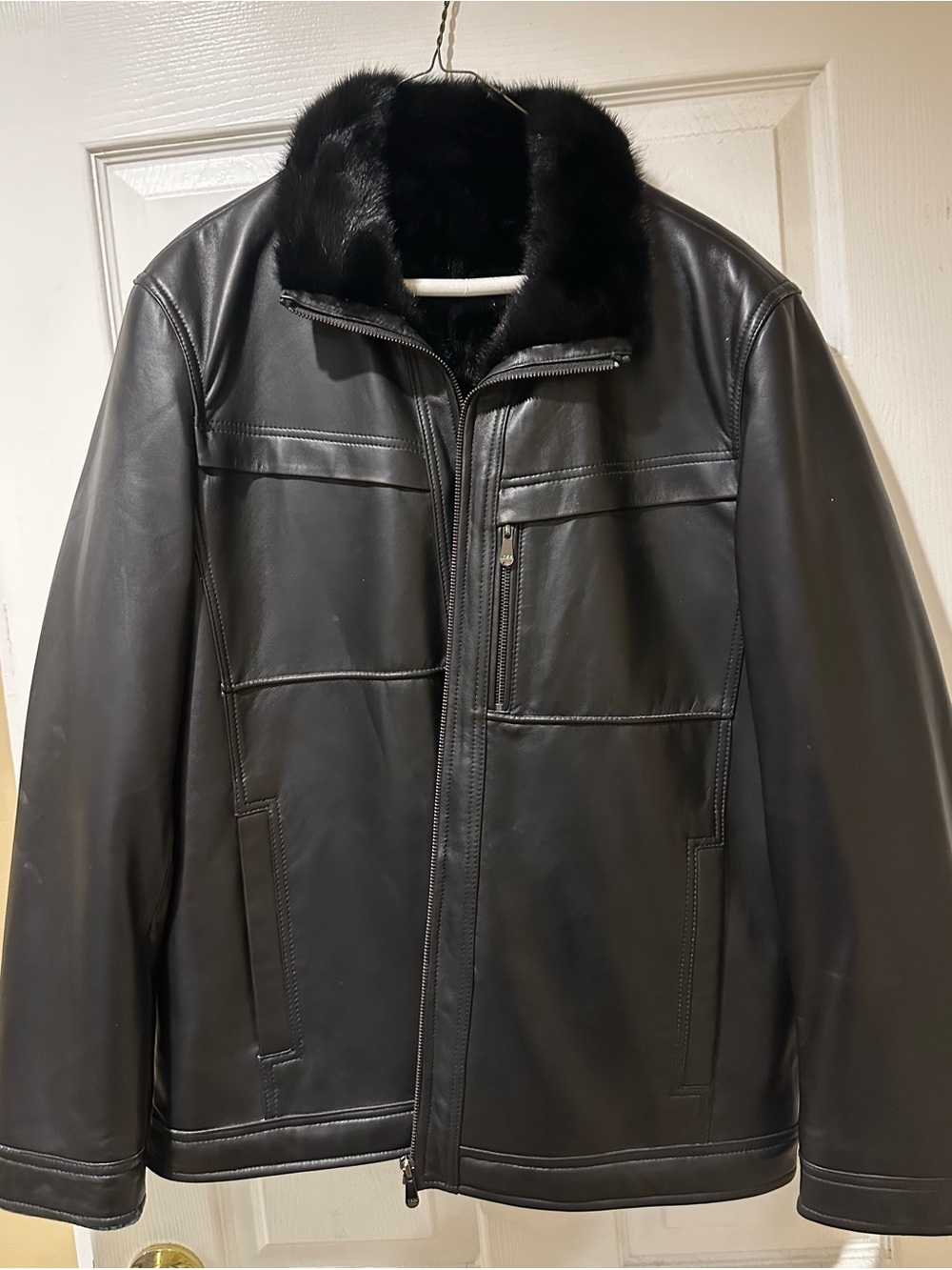 Black Leather Jacket Bomber With Fur